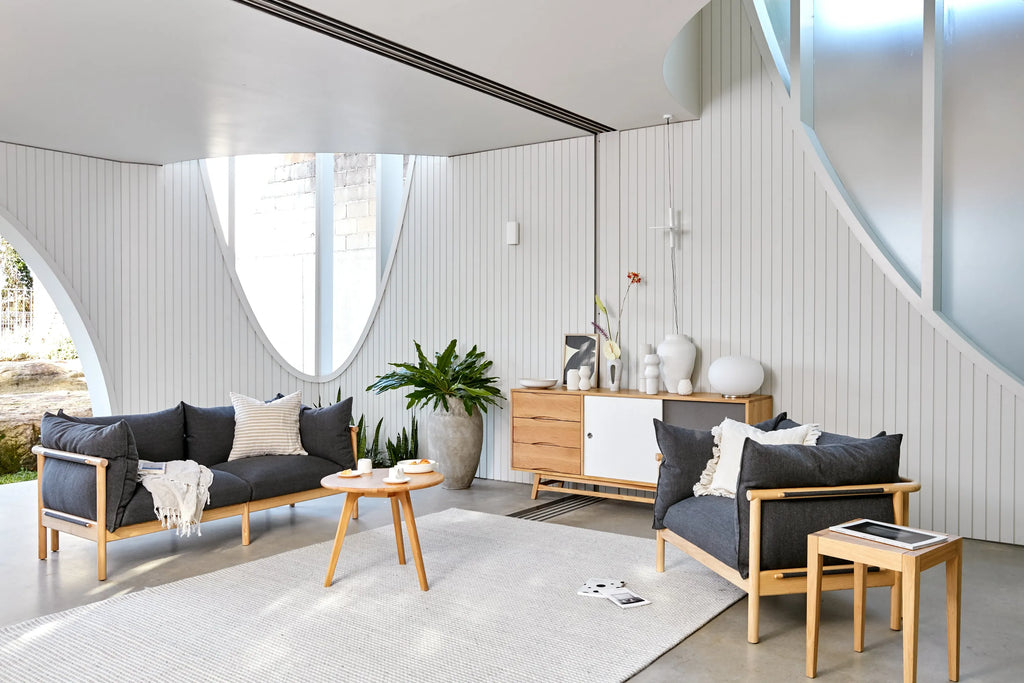 Olivia Armchair Granite Gray Fabric Solid American Oak