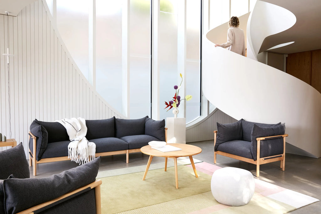 Olivia Armchair Granite Gray Fabric Solid American Oak