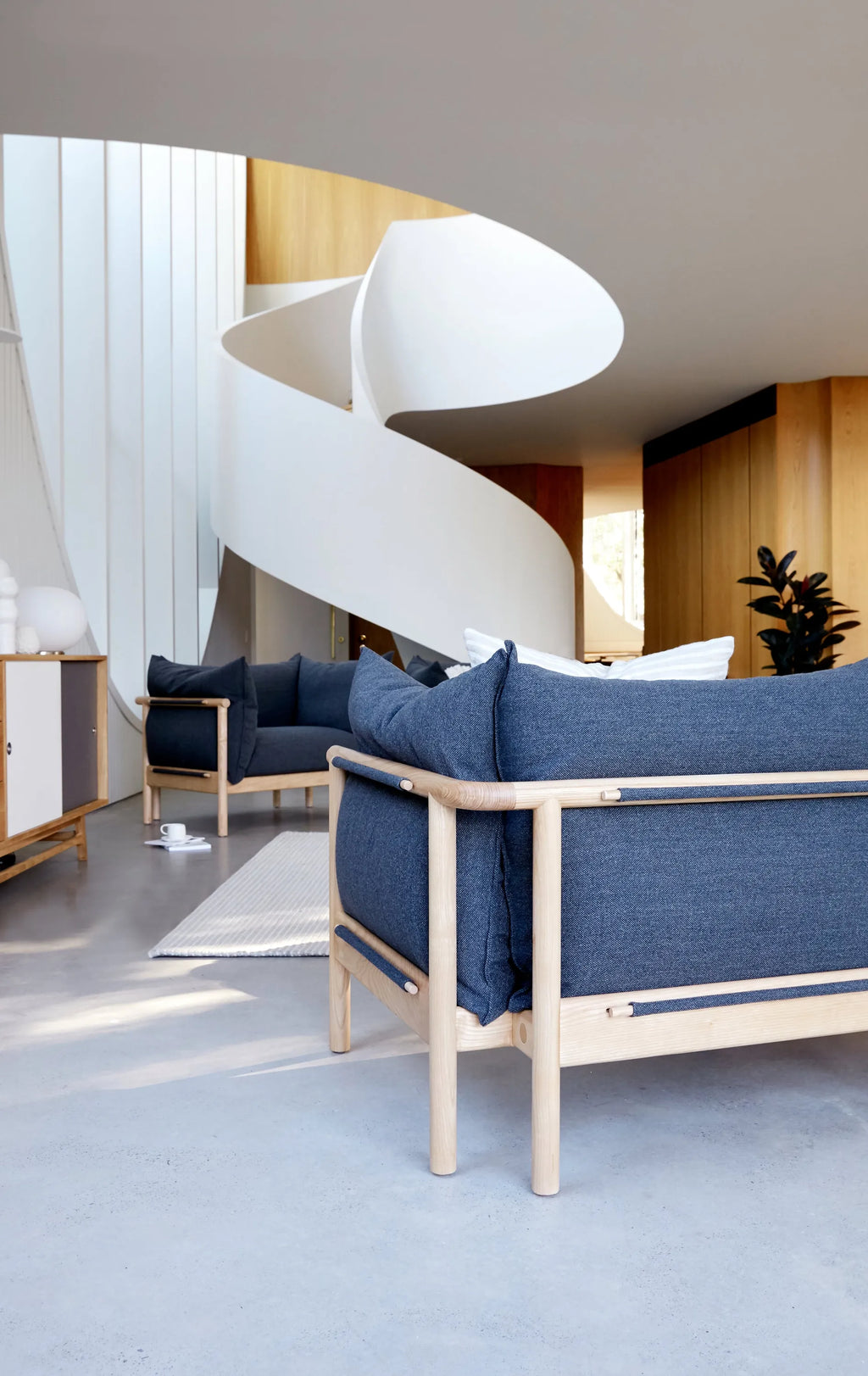 Olivia Armchair Granite Gray Fabric Solid American Oak