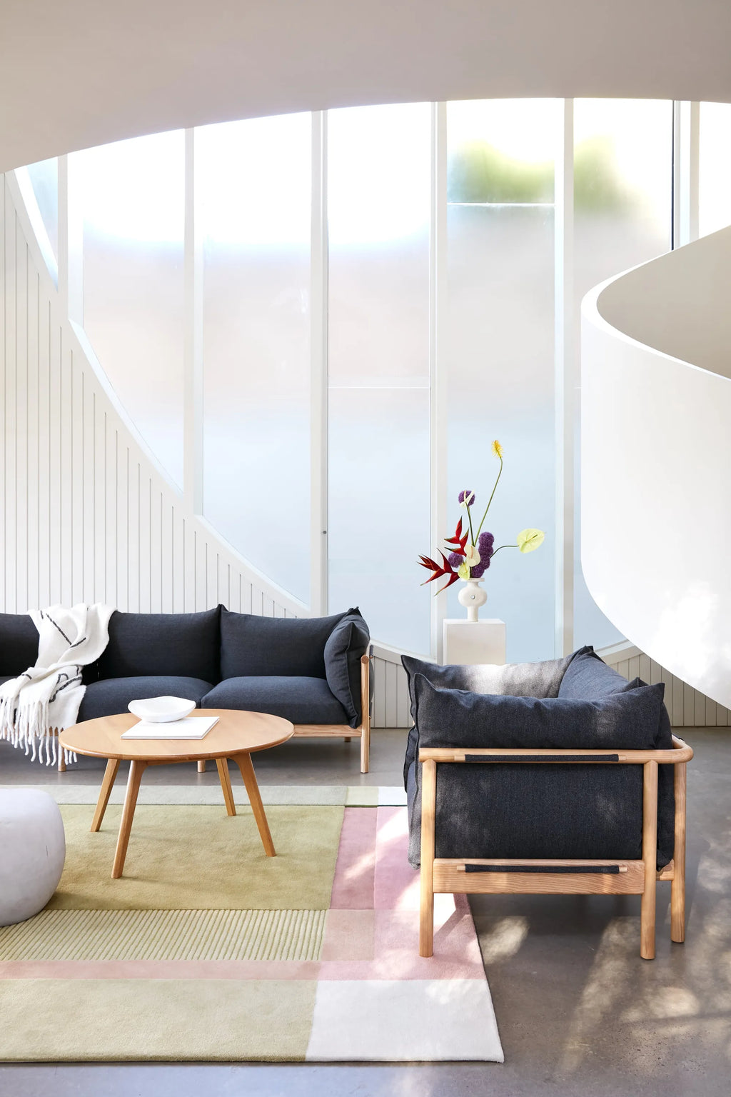 Olivia Armchair Granite Gray Fabric Solid American Oak