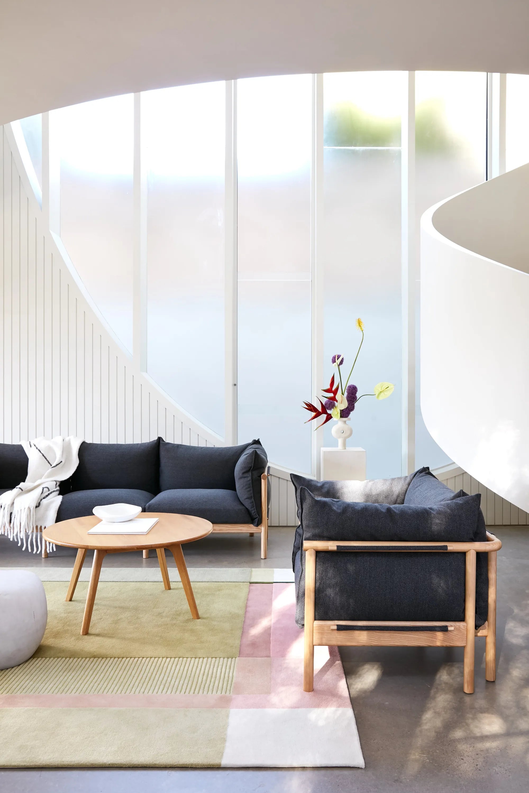 Olivia Armchair Granite Gray Fabric Solid American Oak