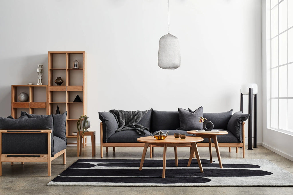 Olivia Armchair Granite Gray Fabric Solid American Oak