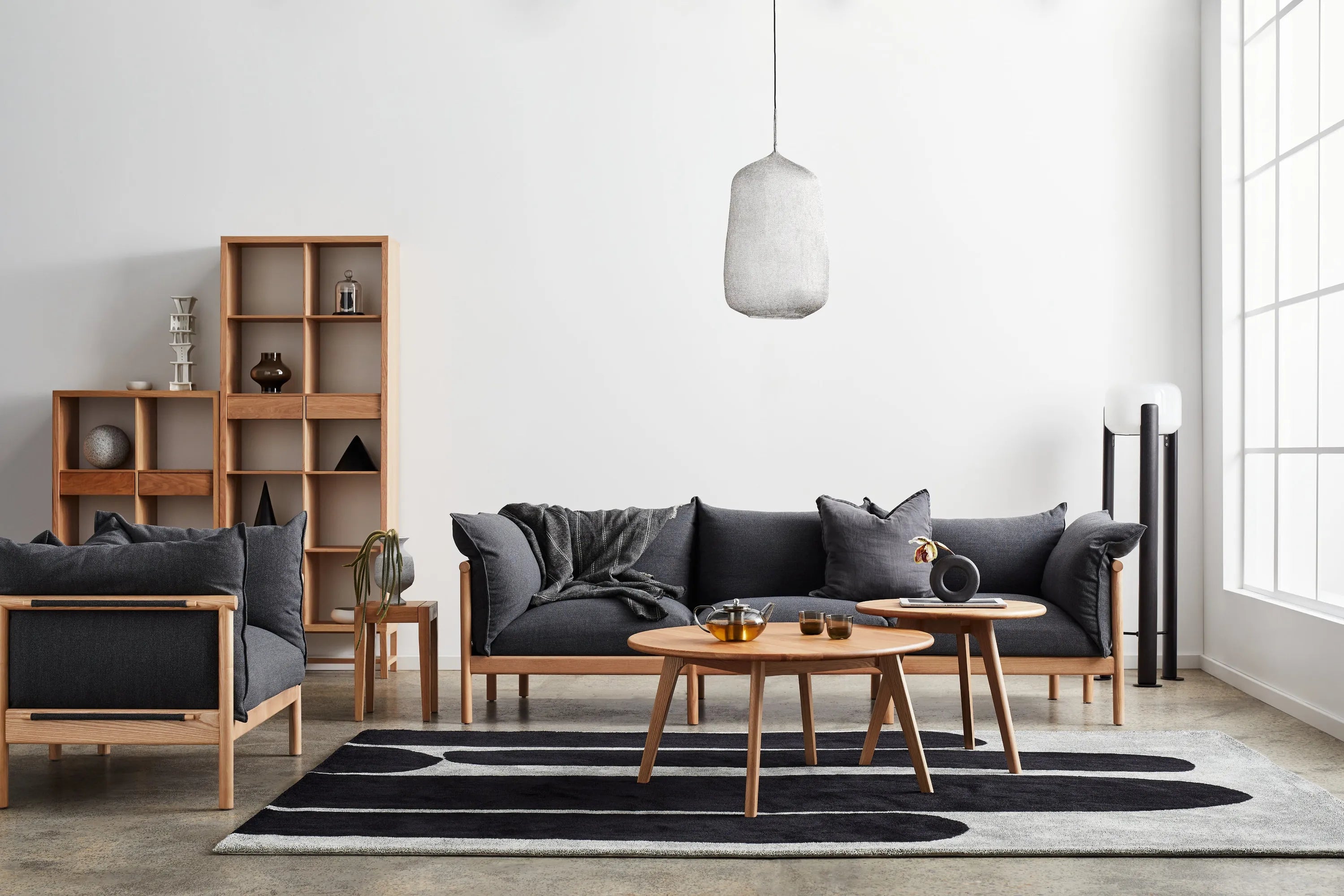 Olivia Armchair Granite Gray Fabric Solid American Oak