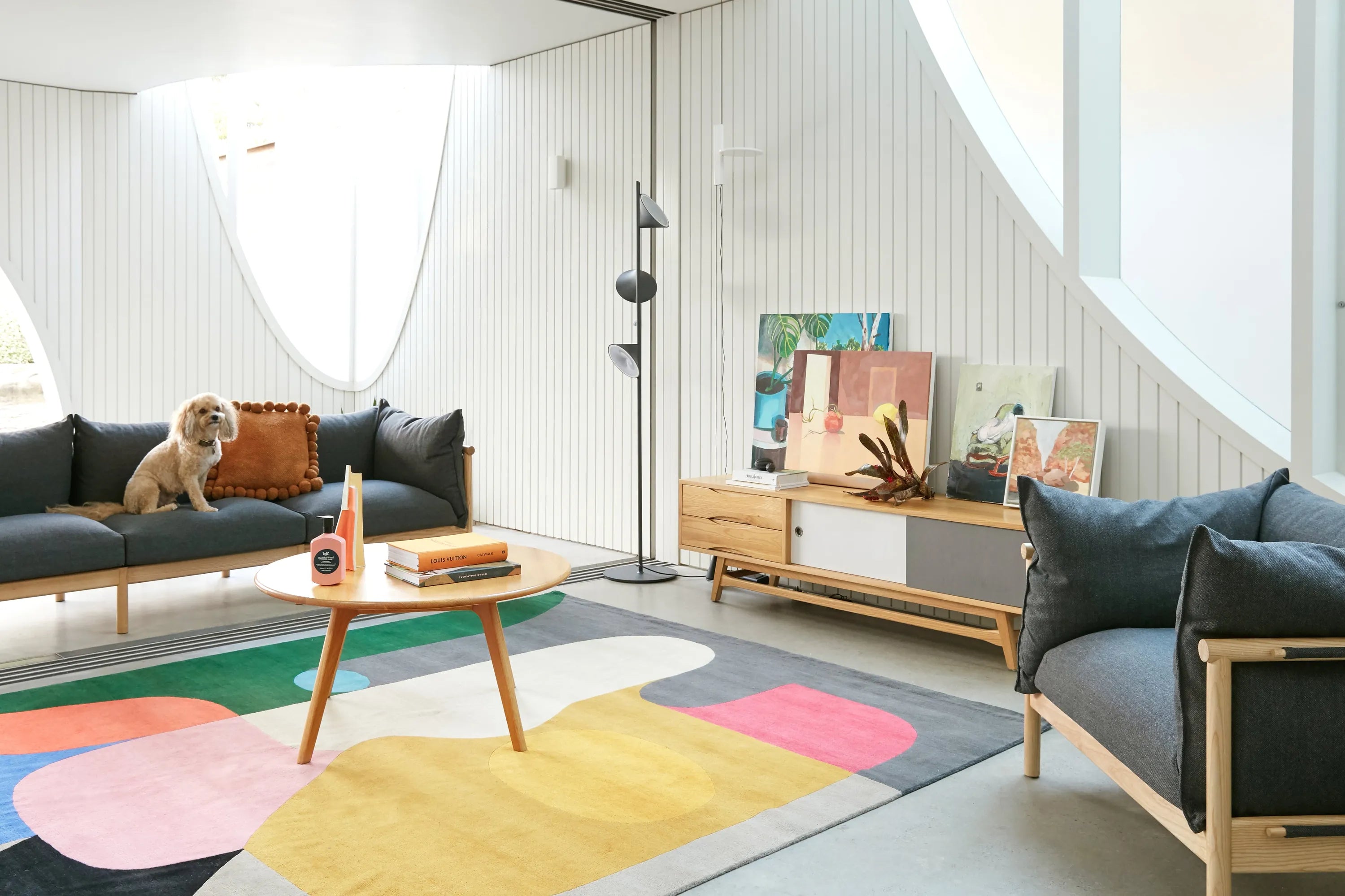 Olivia Armchair Granite Gray Fabric Solid American Oak