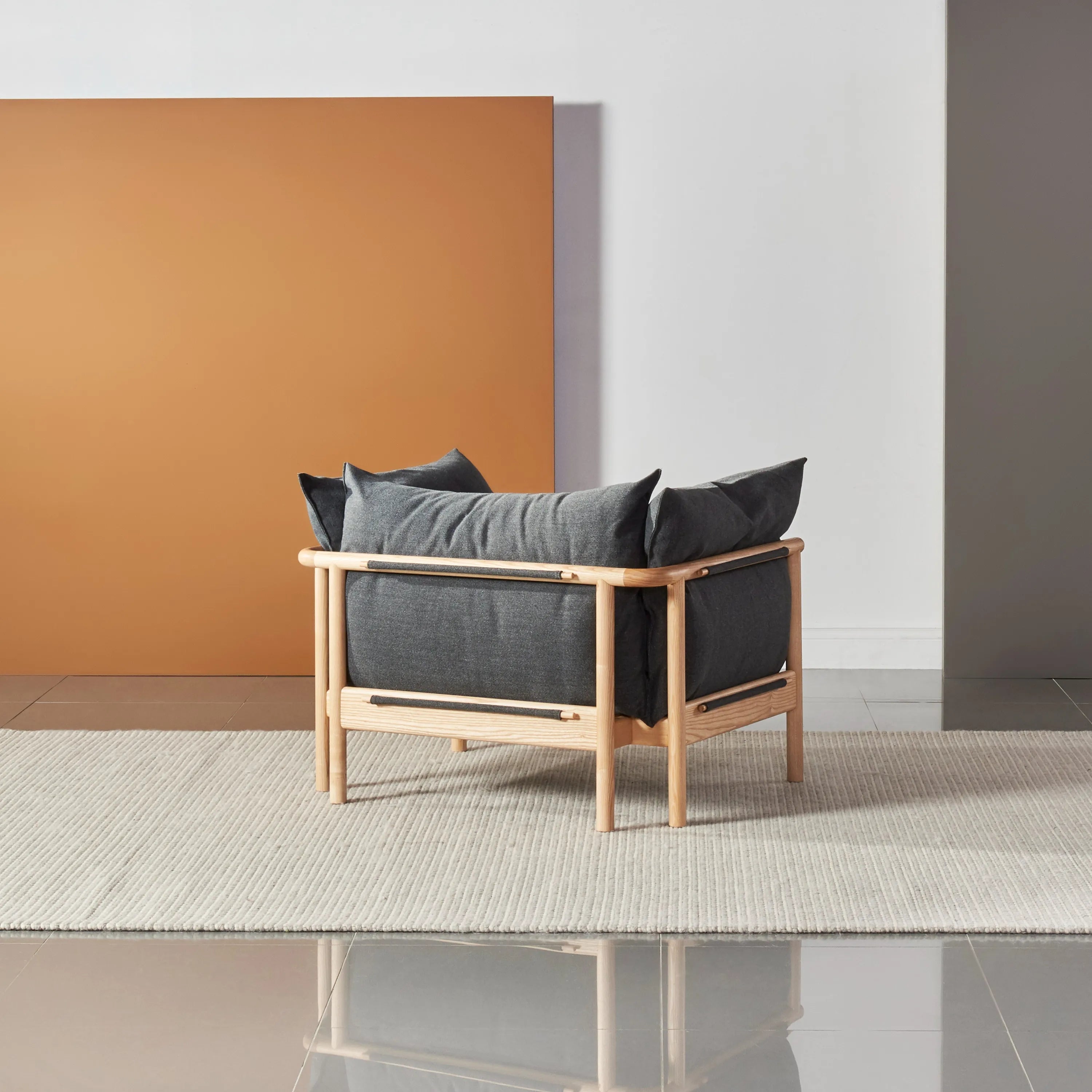 Olivia Armchair Granite Gray Fabric Solid American Oak