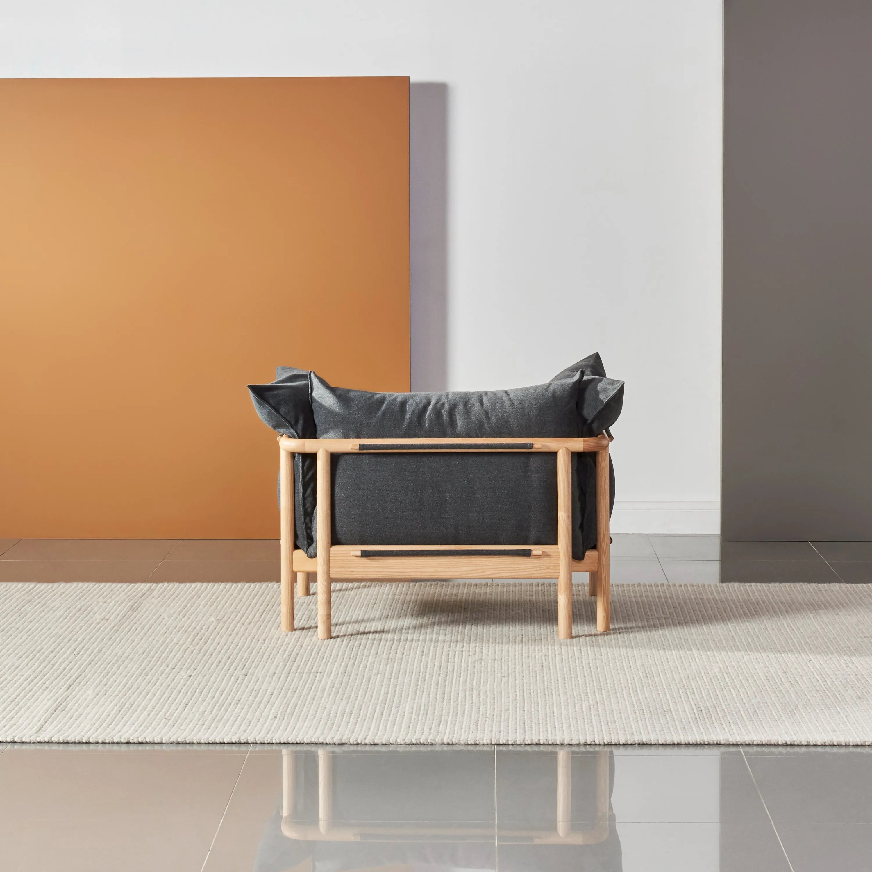 Olivia Armchair Granite Gray Fabric Solid American Oak