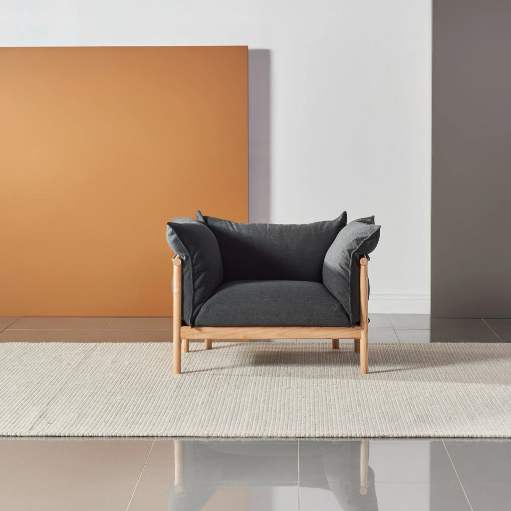 Olivia Armchair Granite Gray Fabric Solid American Oak