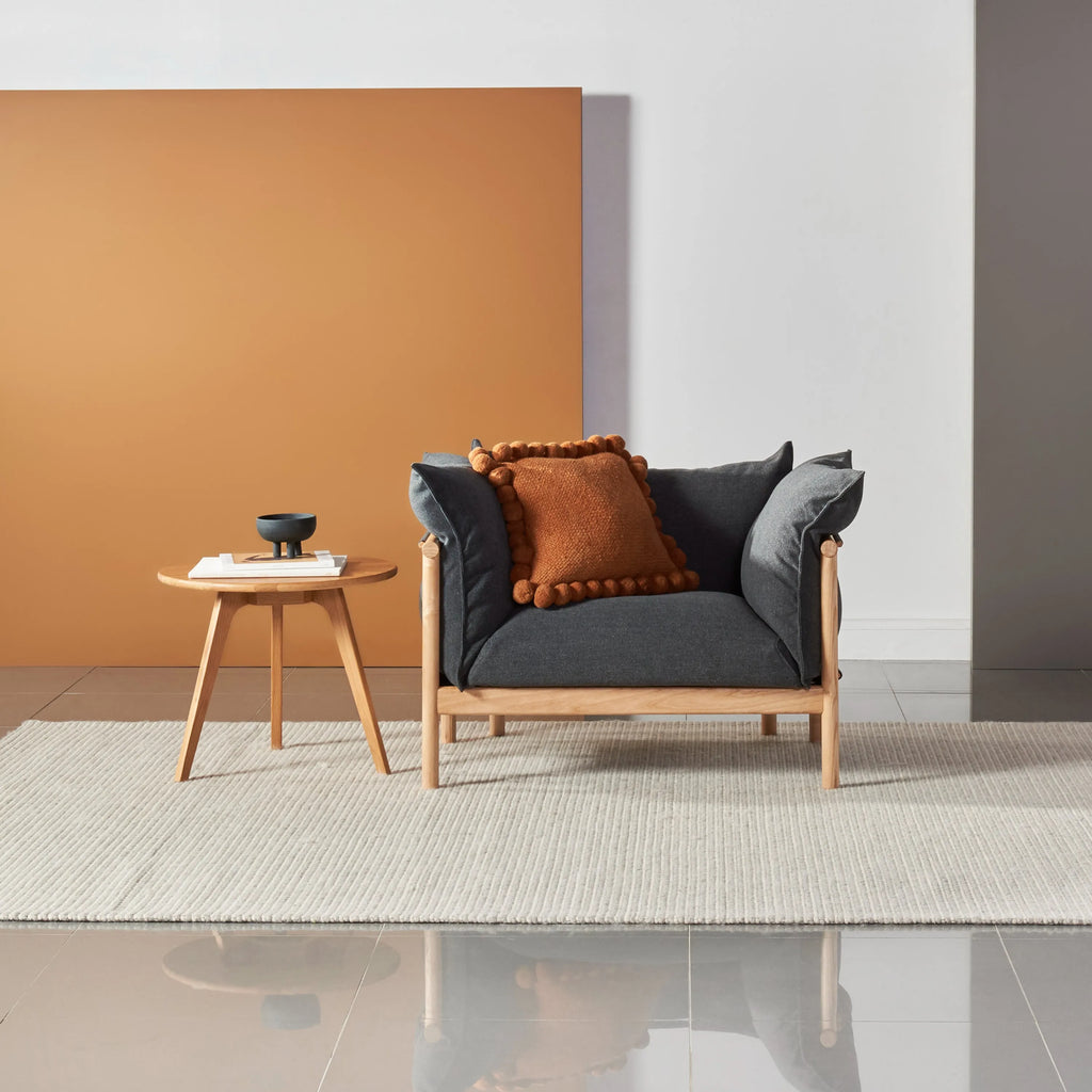 Olivia Armchair Granite Gray Fabric Solid American Oak