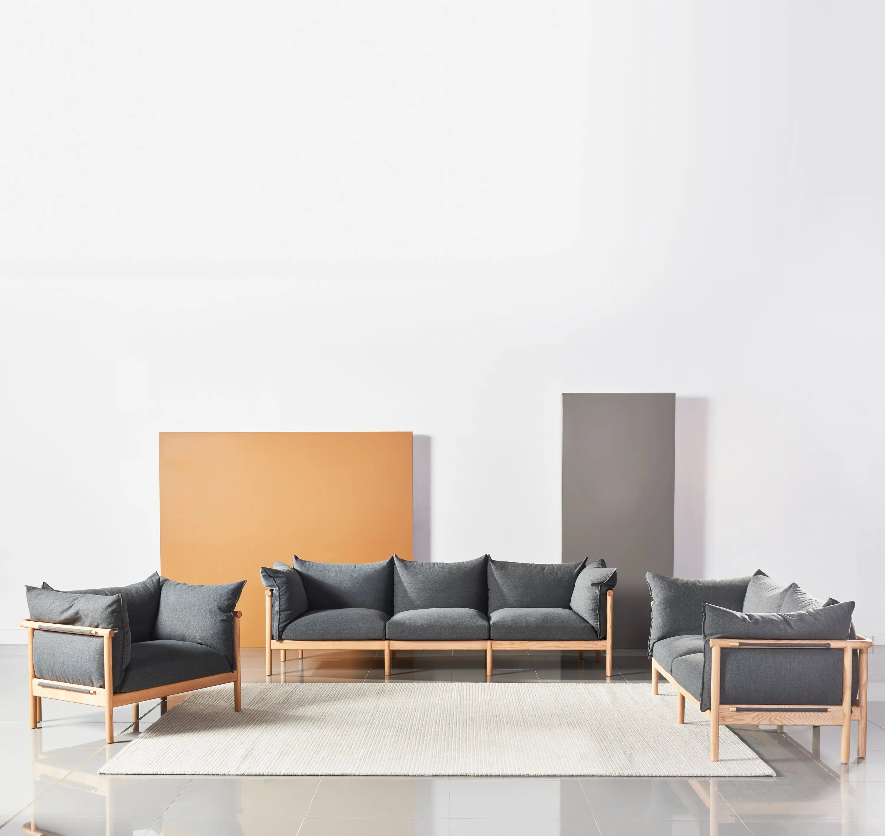 Olivia Armchair Granite Gray Fabric Solid American Oak