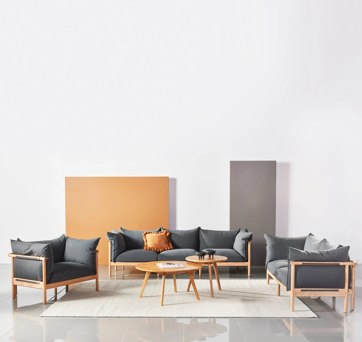 Olivia Armchair Granite Gray Fabric Solid American Oak