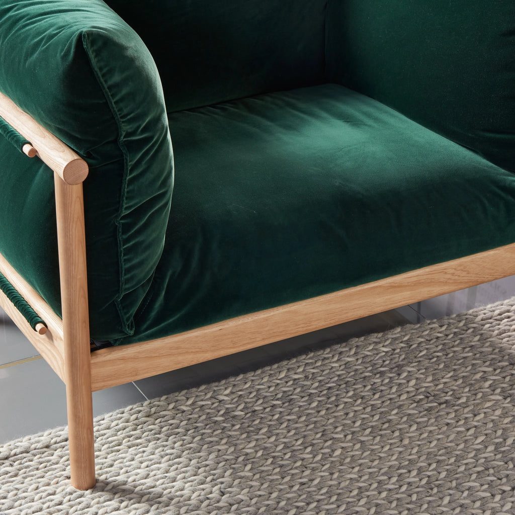 Olivia Armchair Racing Green Velvet Solid American Oak