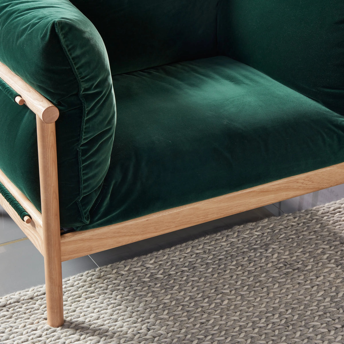 Olivia Armchair Racing Green Velvet Solid American Oak
