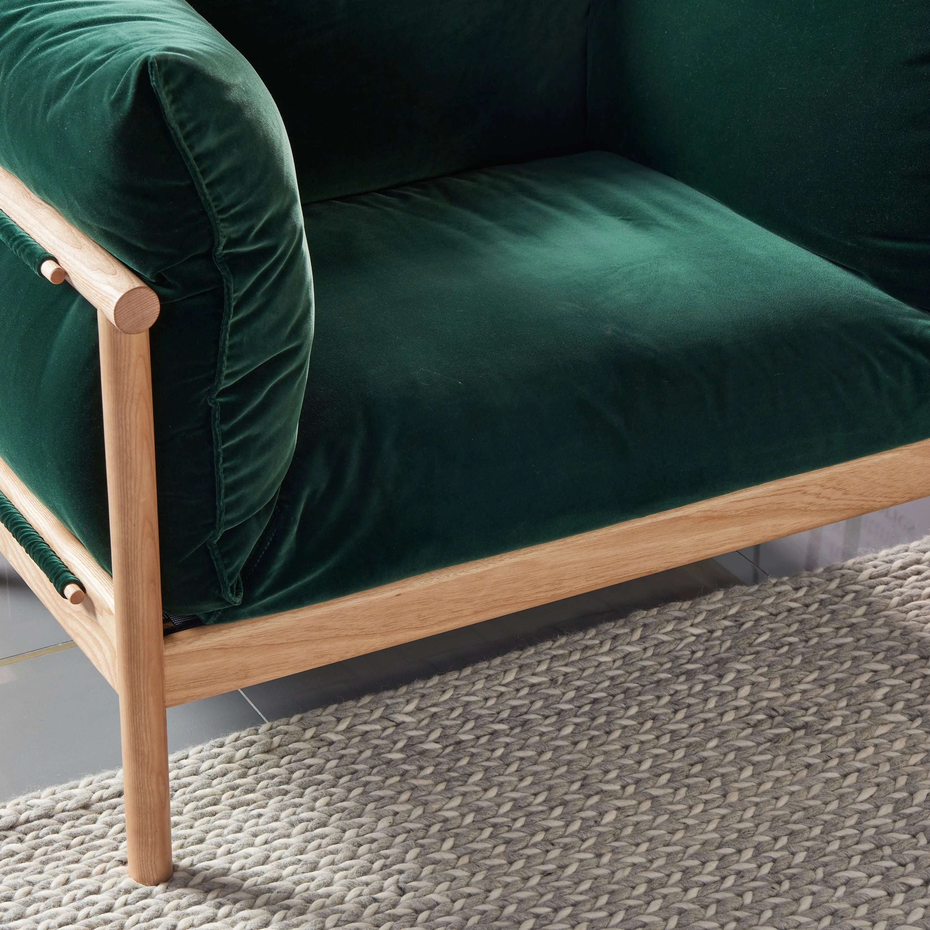 Olivia Armchair Racing Green Velvet Solid American Oak