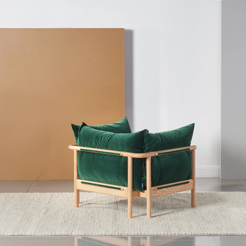 Olivia Armchair Racing Green Velvet Solid American Oak