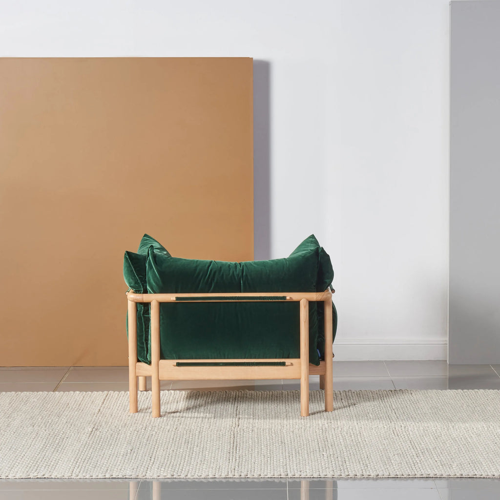 Olivia Armchair Racing Green Velvet Solid American Oak