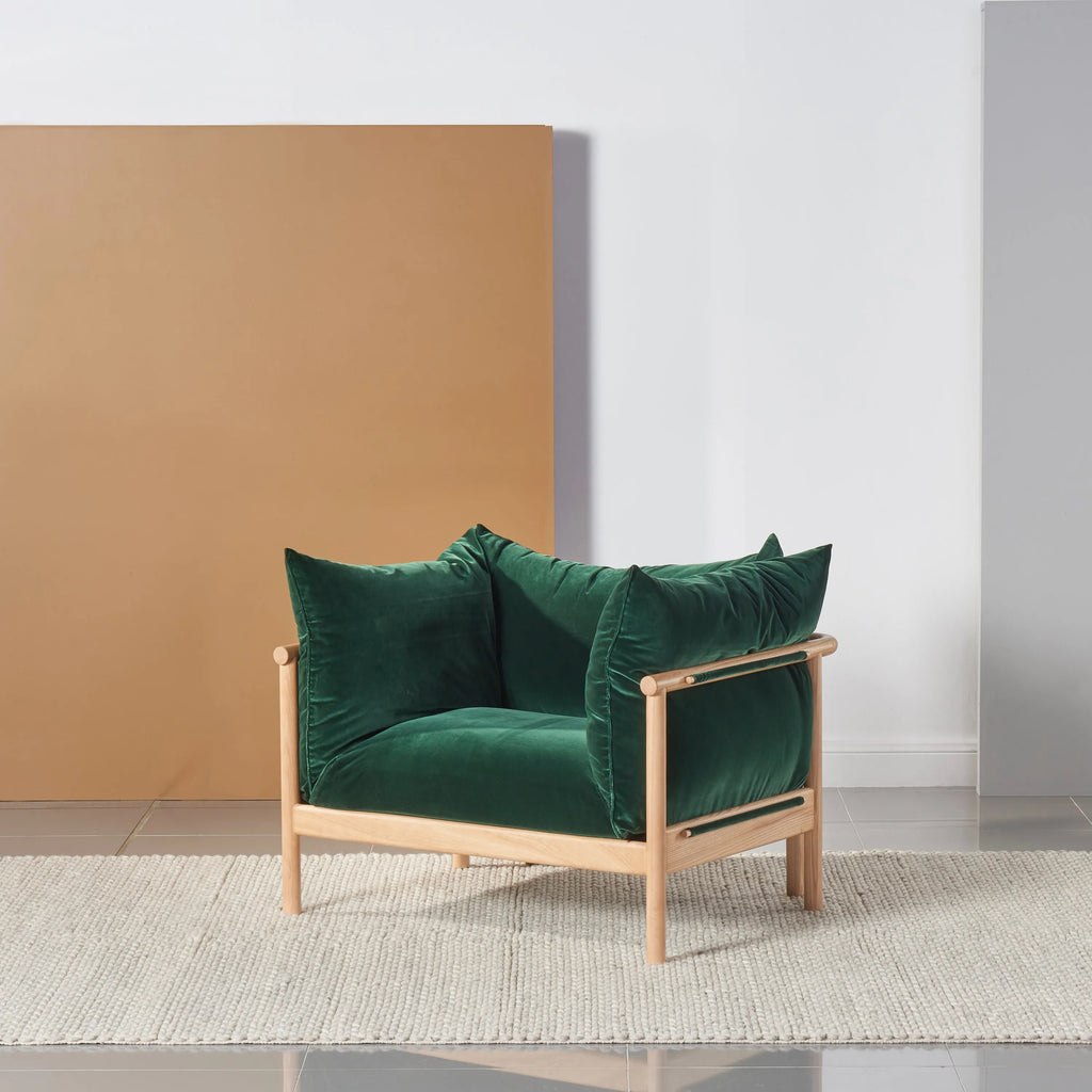 Olivia Armchair Racing Green Velvet Solid American Oak
