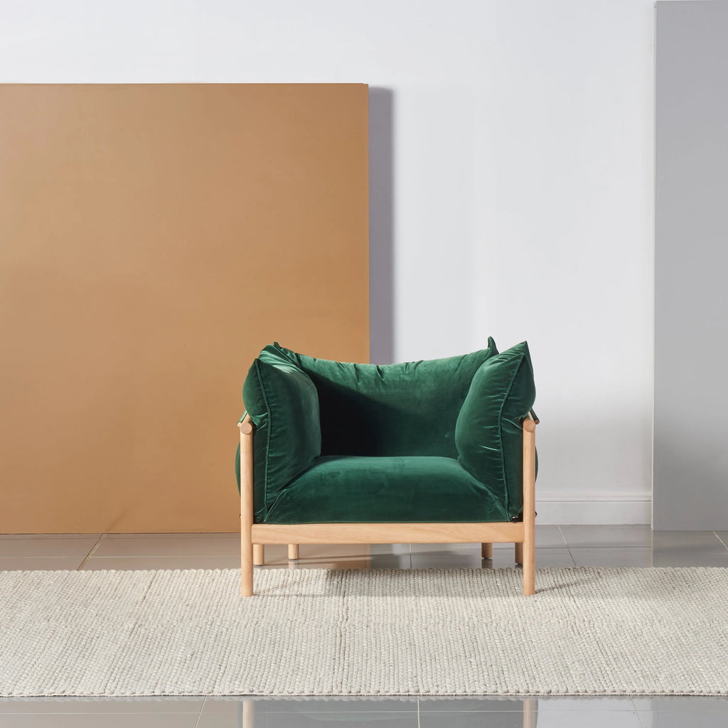 Olivia Armchair Racing Green Velvet Solid American Oak
