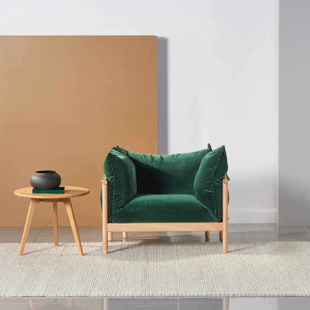 Olivia Armchair Racing Green Velvet Solid American Oak