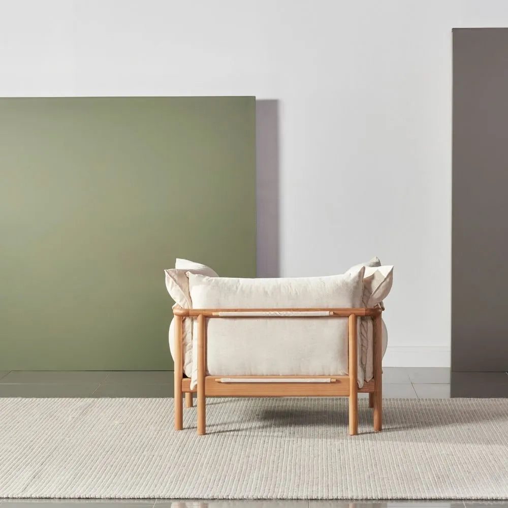 Olivia Armchair Sand Beige Velvet Solid American Oak