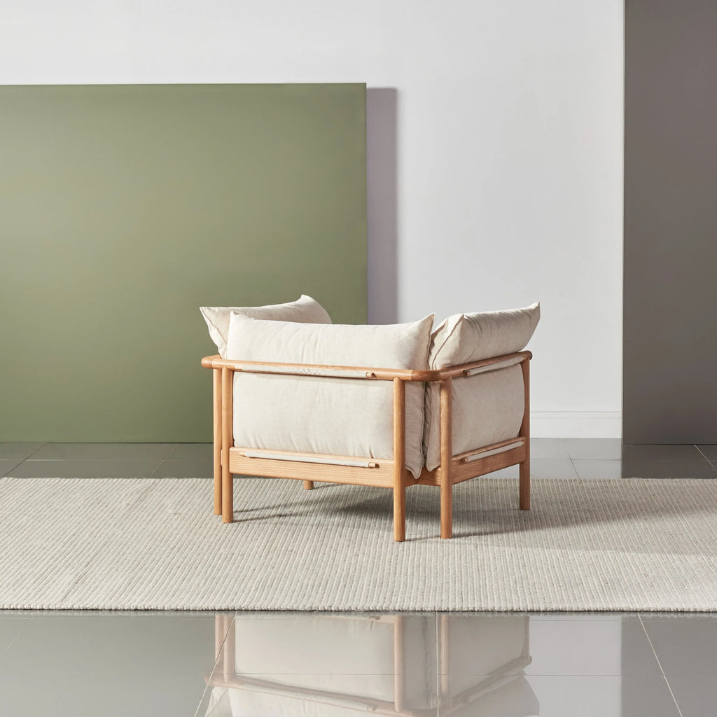 Olivia Armchair Sand Beige Velvet Solid American Oak