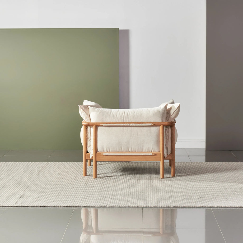 Olivia Armchair Sand Beige Velvet Solid American Oak