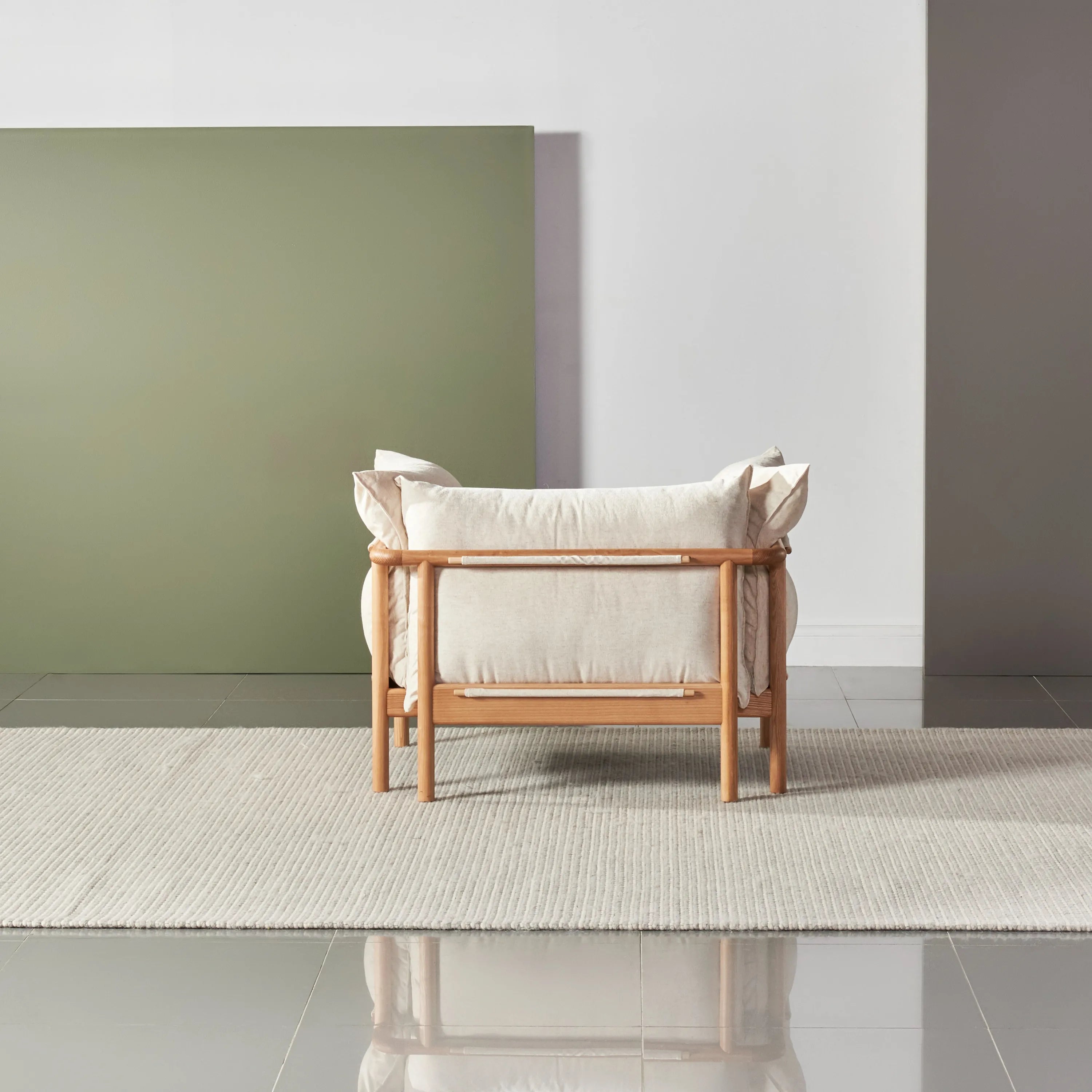 Olivia Armchair Sand Beige Velvet Solid American Oak