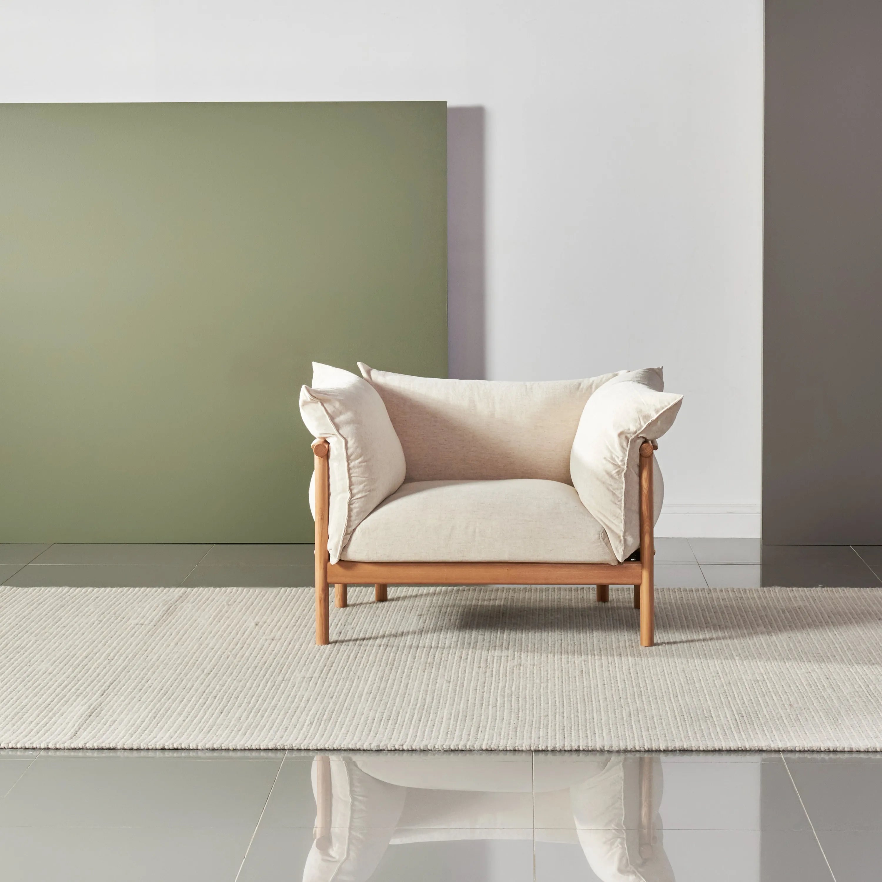 Olivia Armchair Sand Beige Velvet Solid American Oak