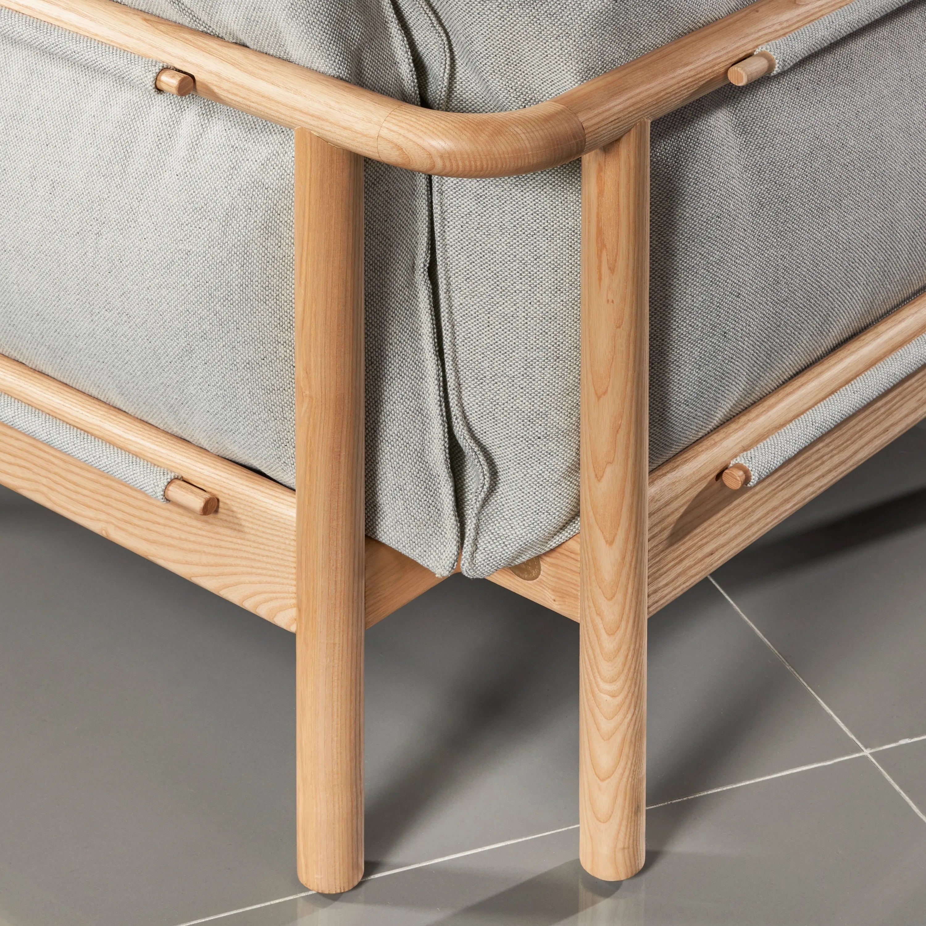 Olivia Armchair Soft Gray Fabric Solid American Oak