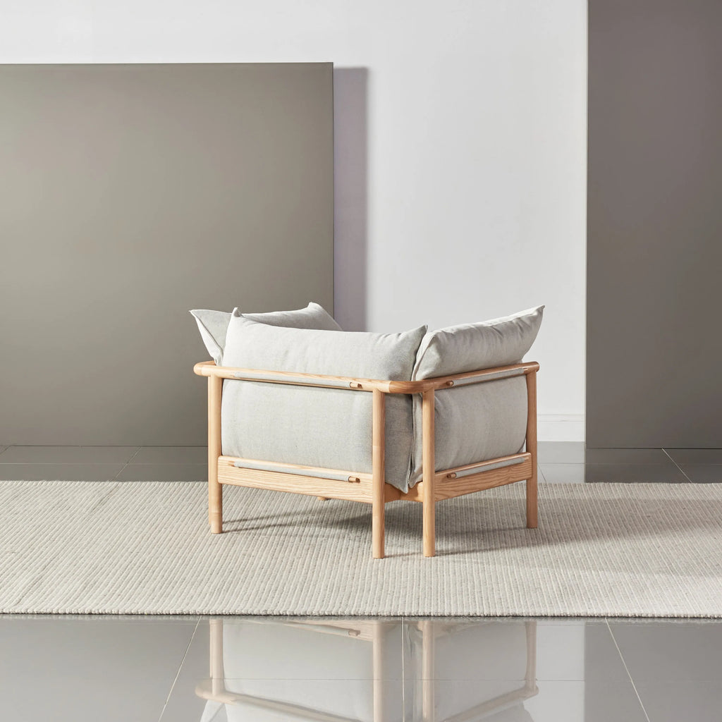 Olivia Armchair Soft Gray Fabric Solid American Oak