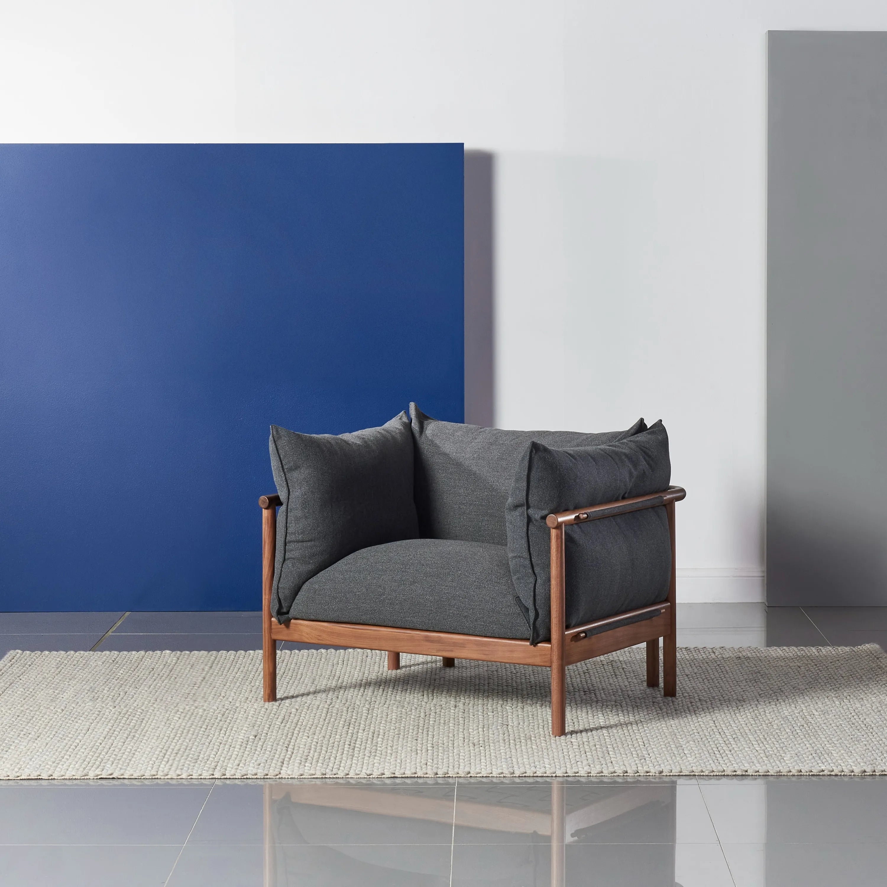 Olivia Armchair Granite Gray Fabric Solid American Walnut