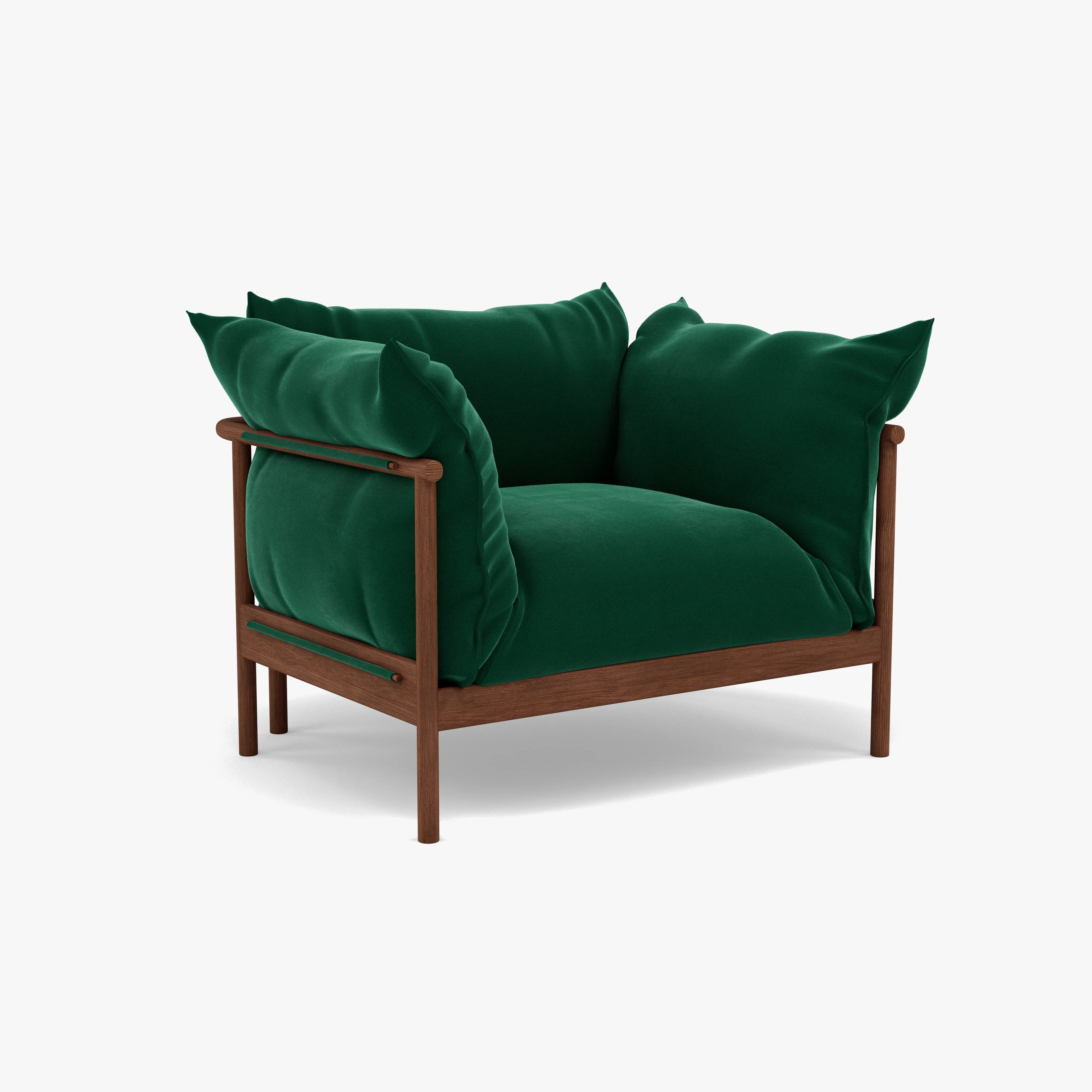 Olivia Armchair Racing Green Velvet Solid American Walnut