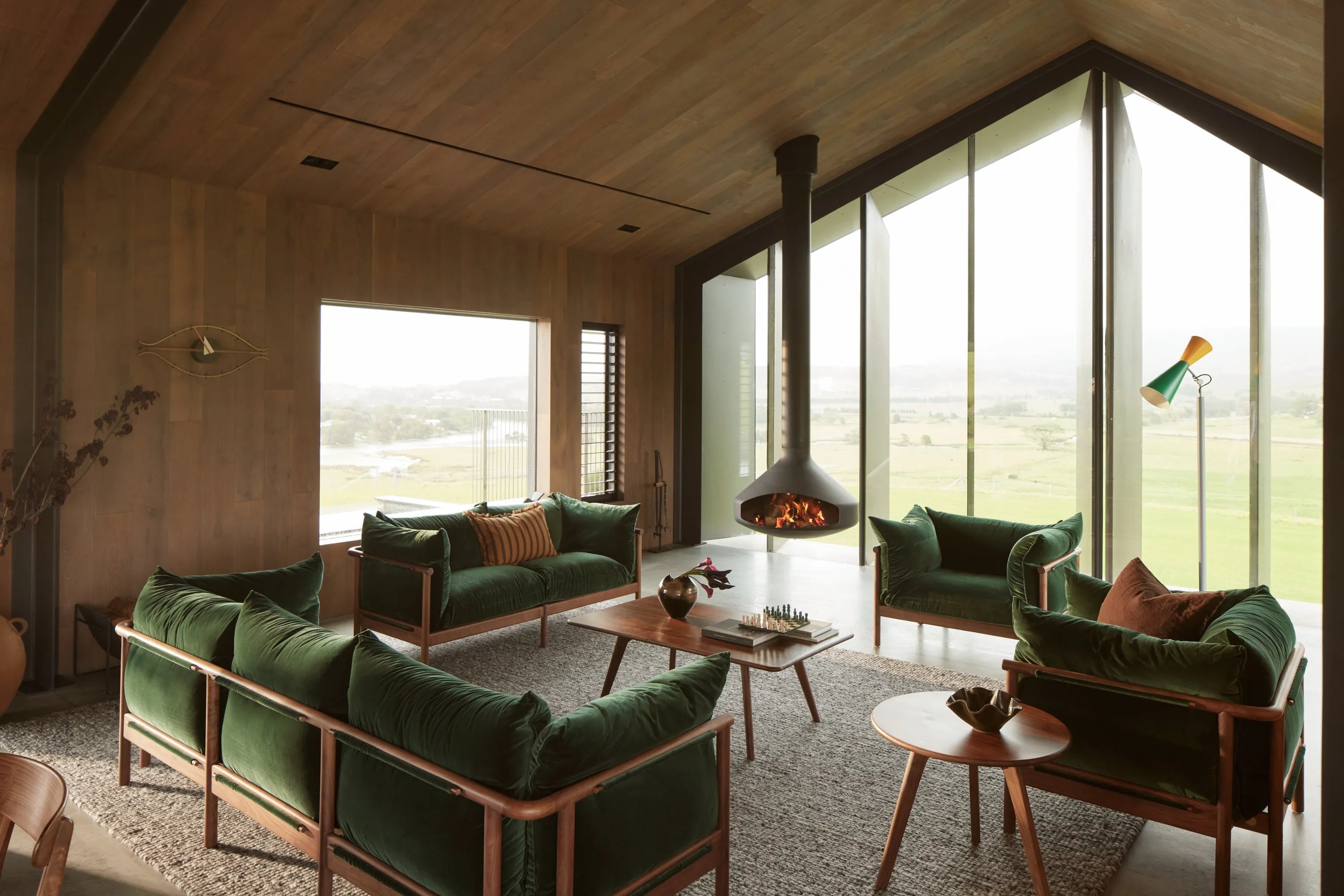 Olivia Armchair Racing Green Velvet Solid American Walnut