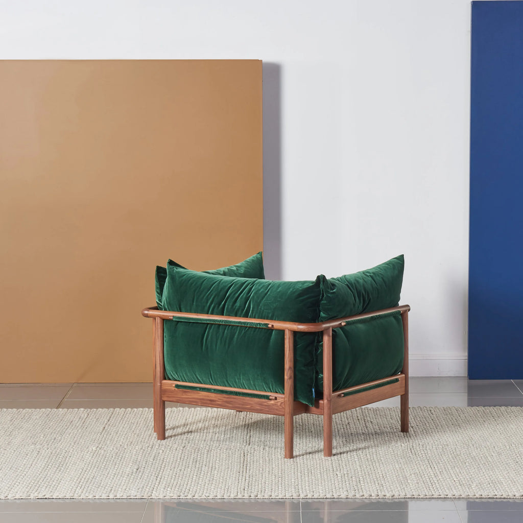 Olivia Armchair Racing Green Velvet Solid American Walnut