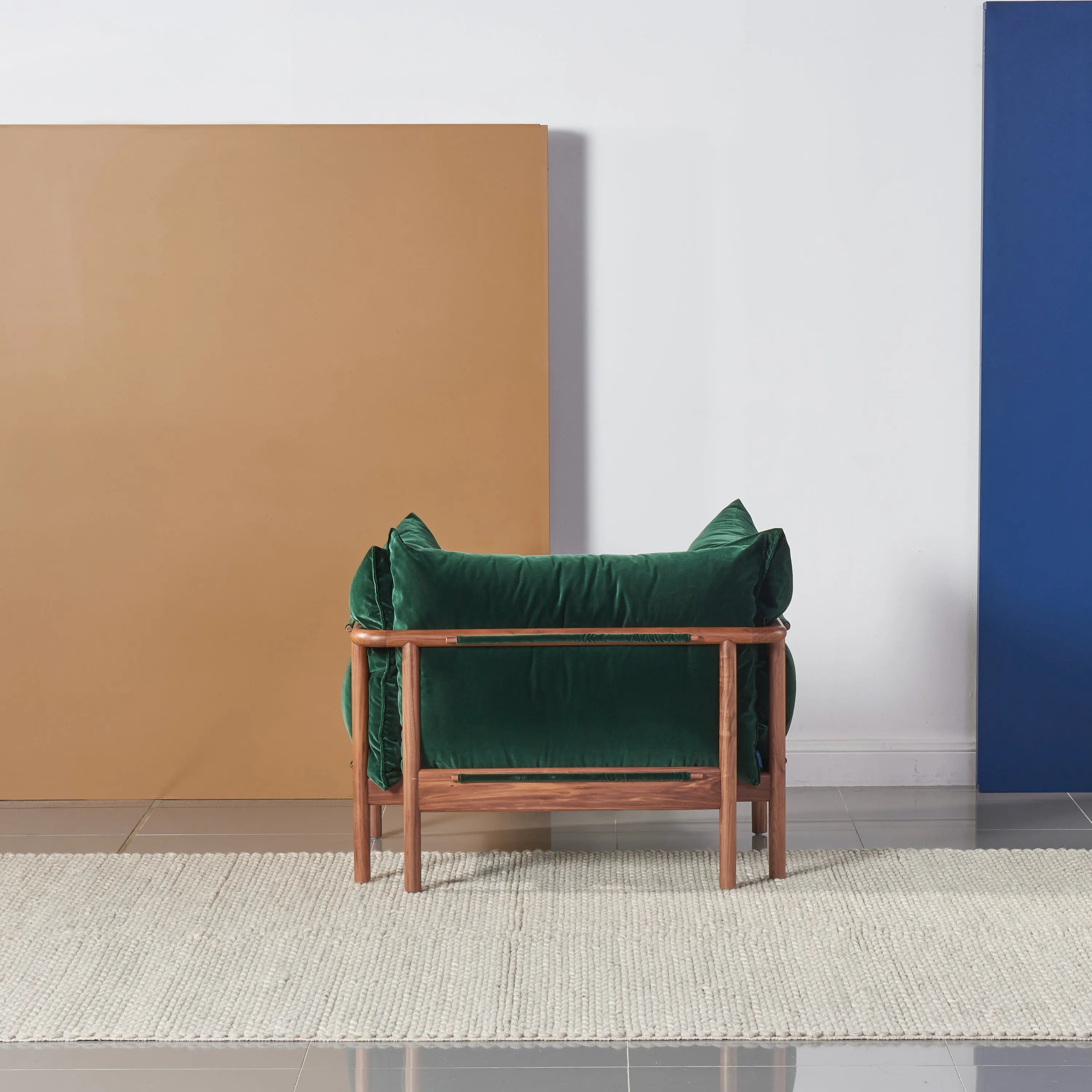 Olivia Armchair Racing Green Velvet Solid American Walnut