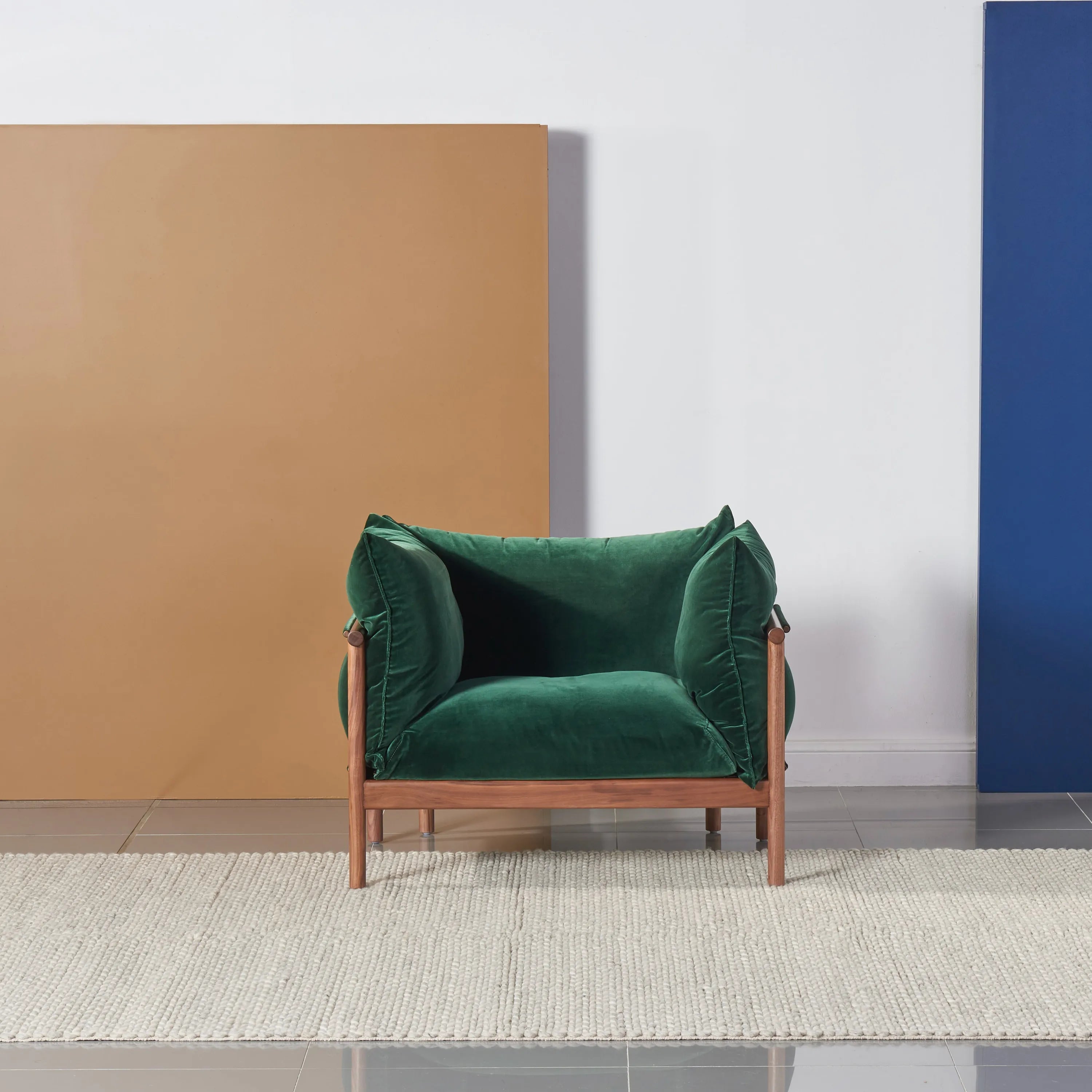 Olivia Armchair Racing Green Velvet Solid American Walnut