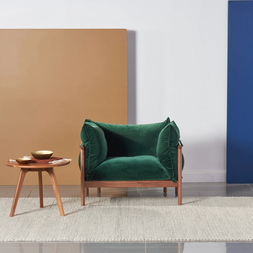 Olivia Armchair Racing Green Velvet Solid American Walnut