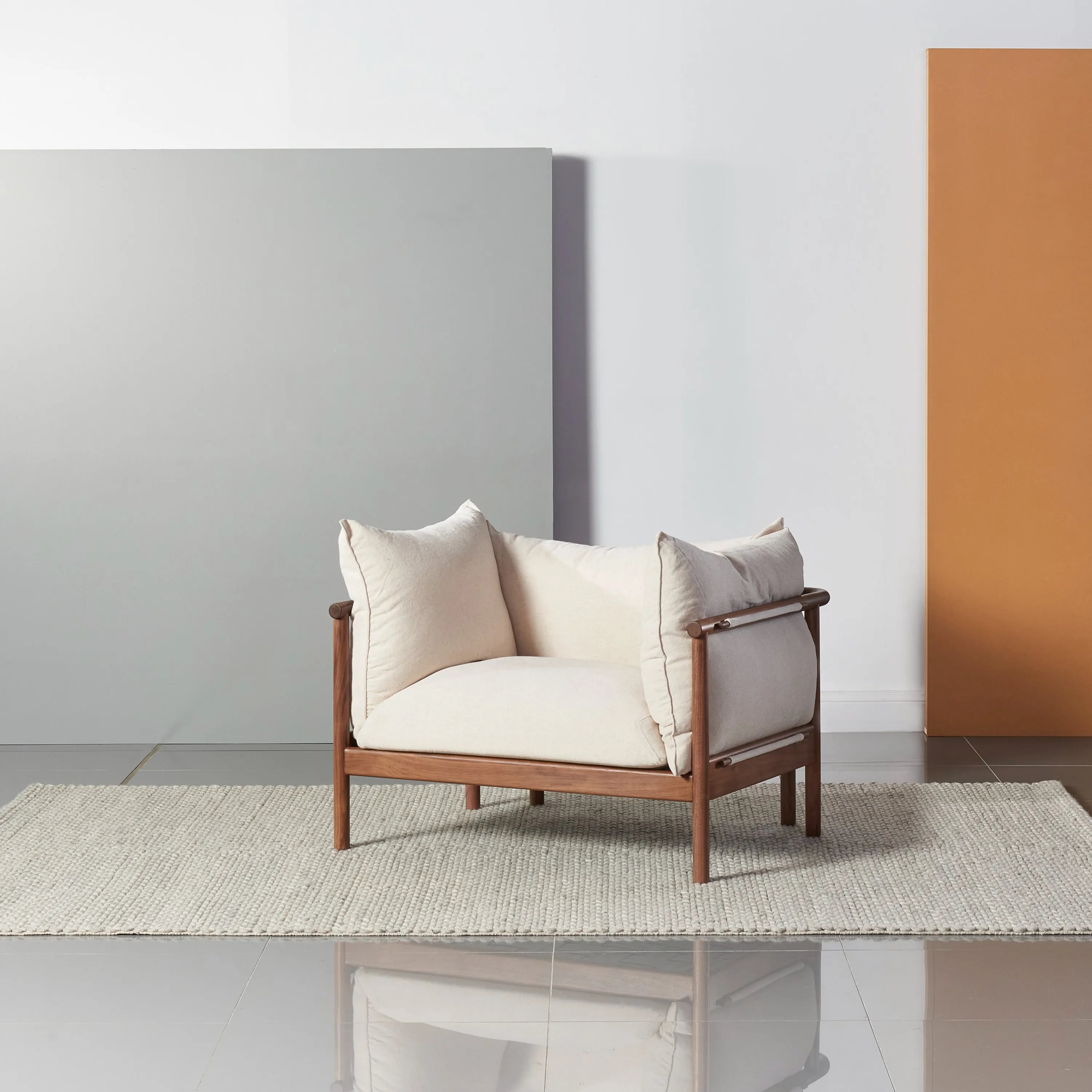 Olivia Armchair Sand Beige Velvet Solid American Walnut