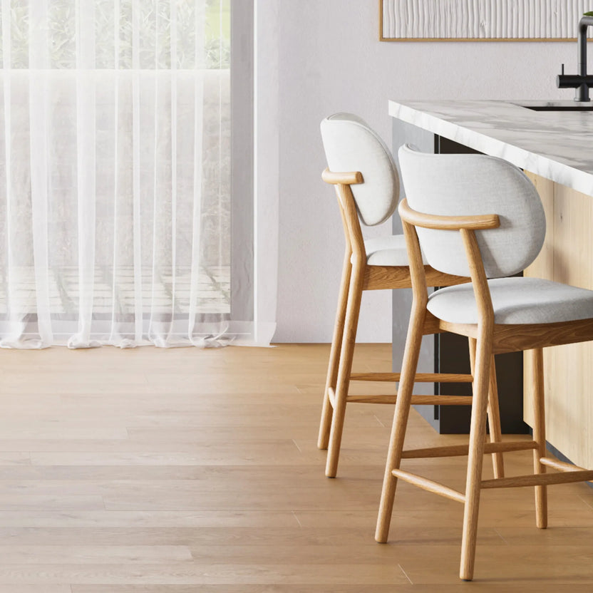 Olivia Counter Stool Dove Gray Fabric Solid American Oak