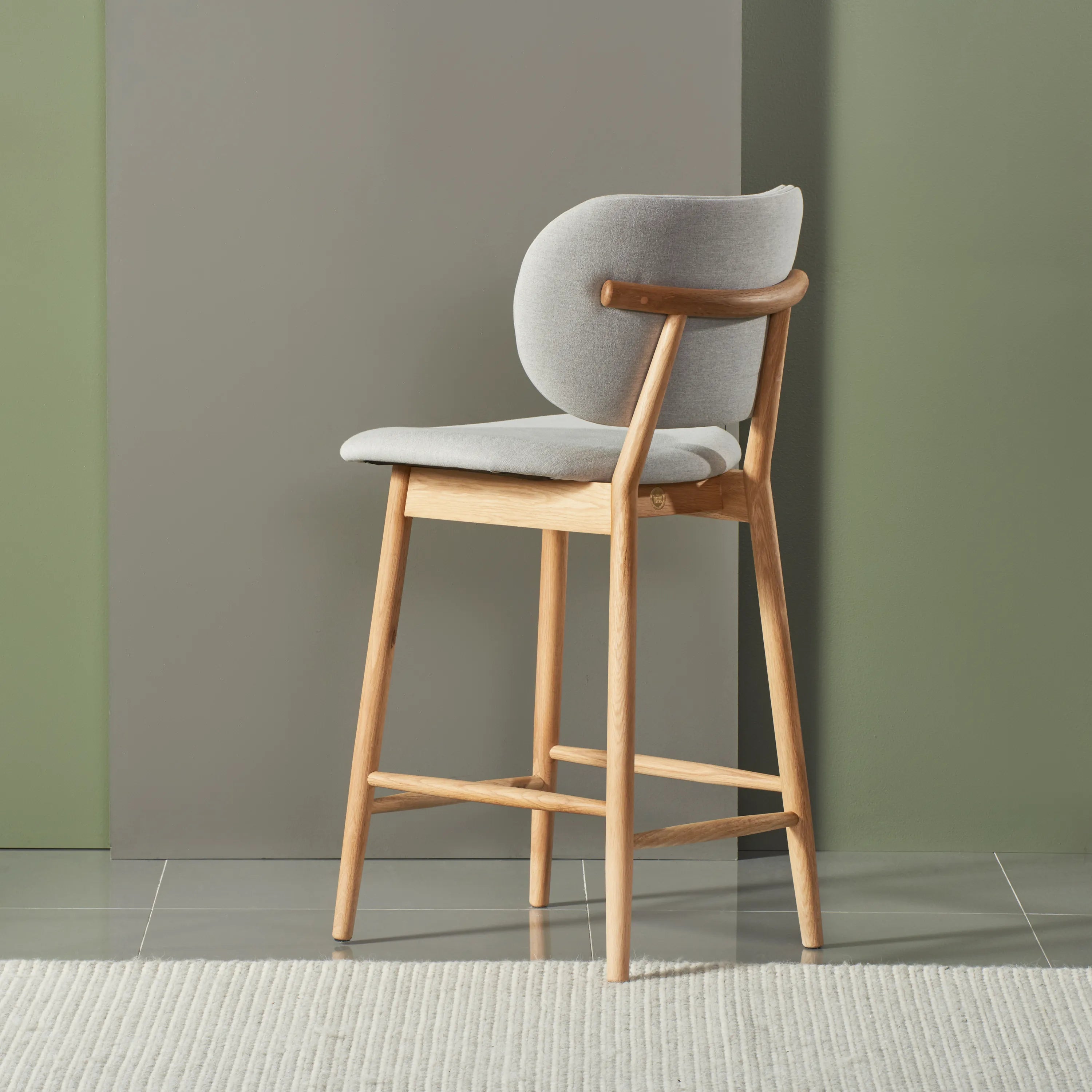Olivia Counter Stool Dove Gray Fabric Solid American Oak