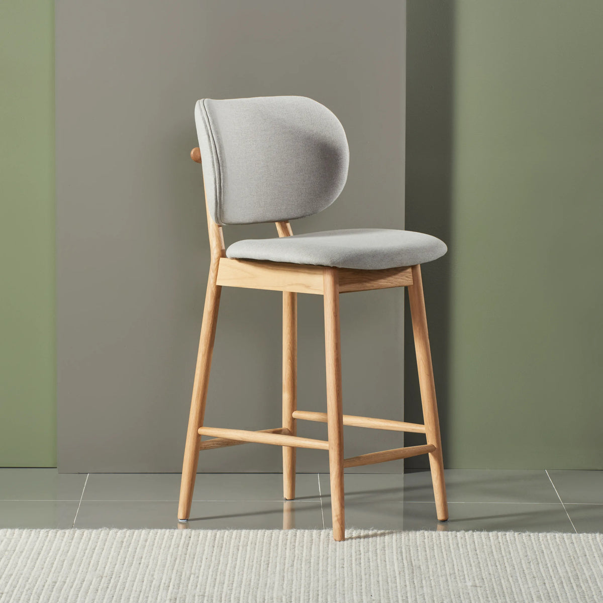 Olivia Counter Stool Dove Gray Fabric Solid American Oak