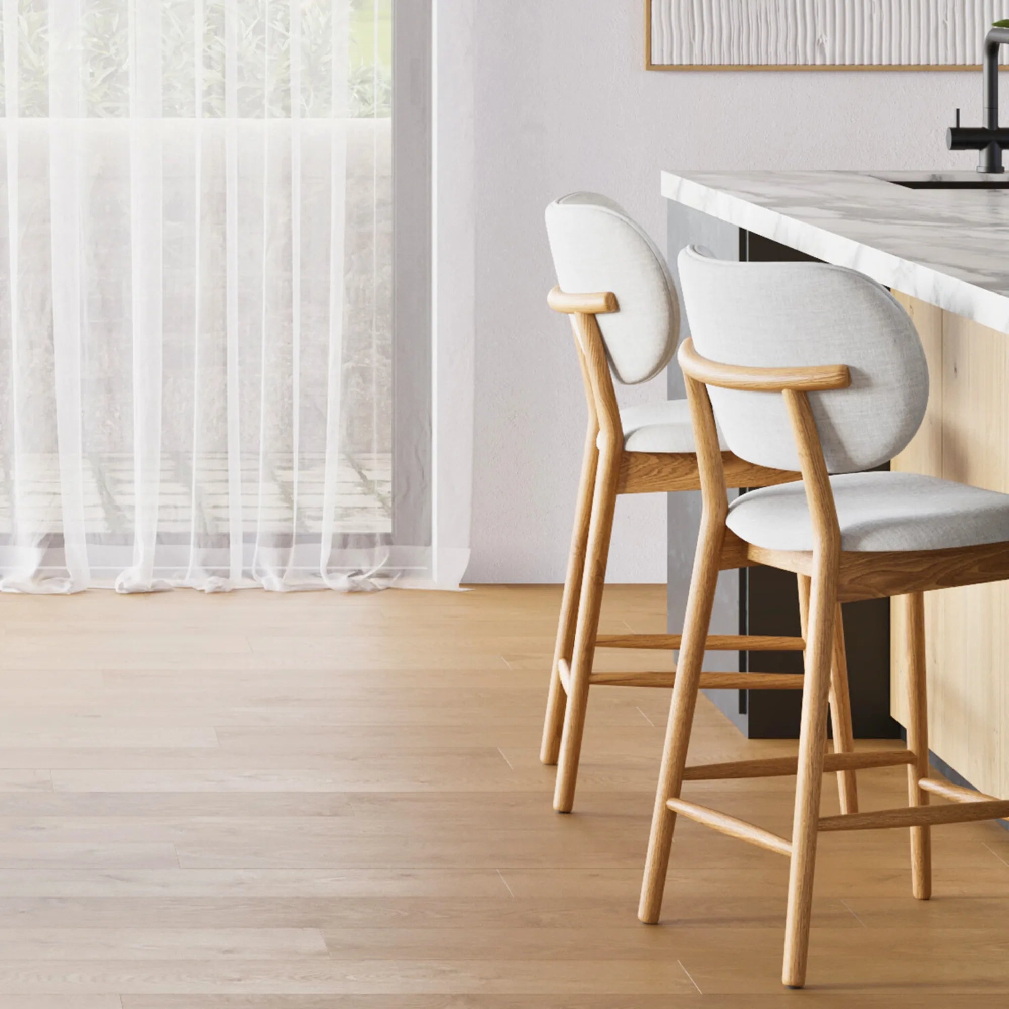 Olivia Counter Stool Dove Gray Fabric Solid American Oak