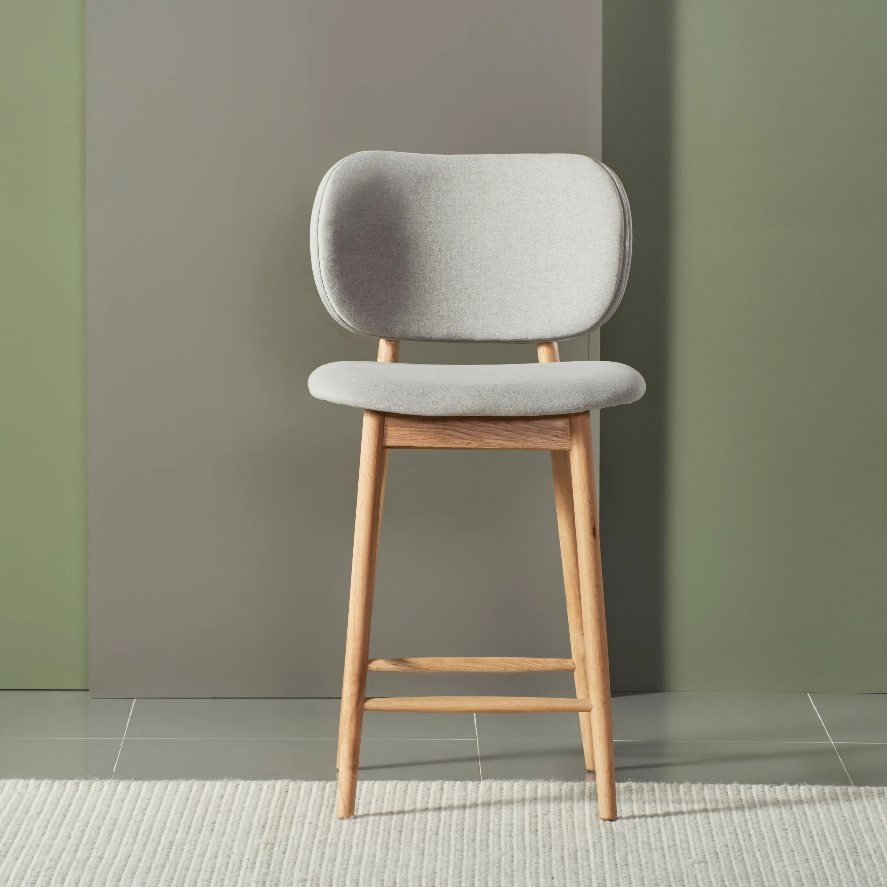 Olivia Counter Stool Dove Gray Fabric Solid American Oak