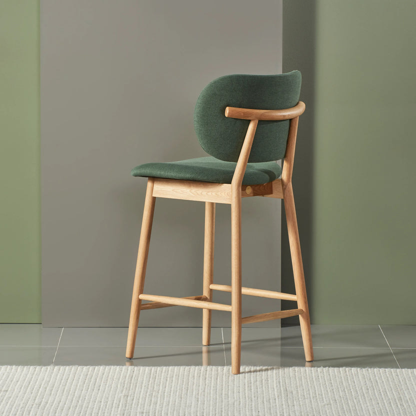 Olivia Counter Stool Forest Green Fabric Solid American Oak