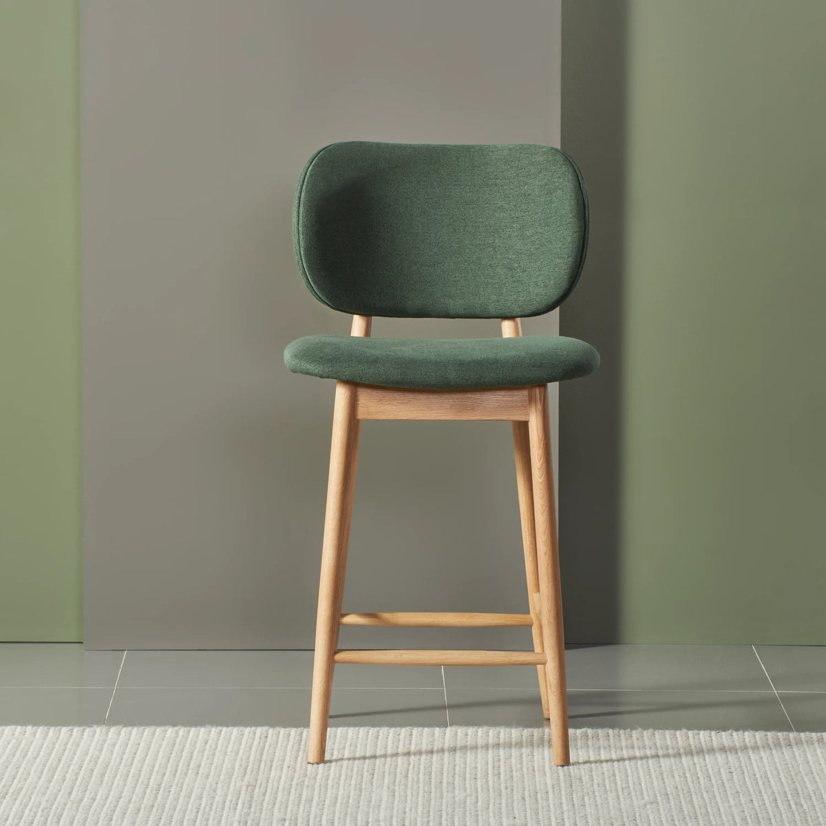 Olivia Counter Stool Forest Green Fabric Solid American Oak