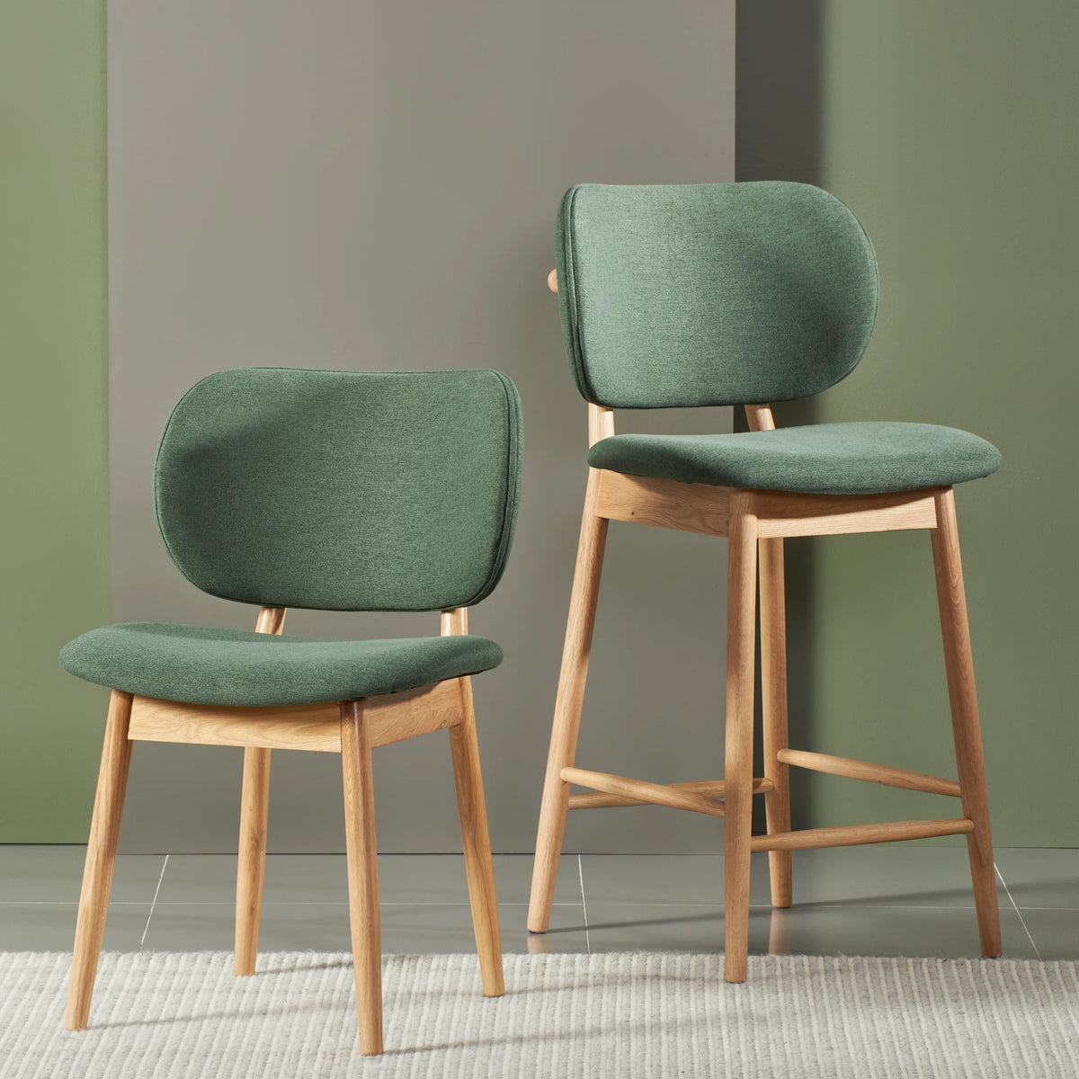 Olivia Counter Stool Forest Green Fabric Solid American Oak