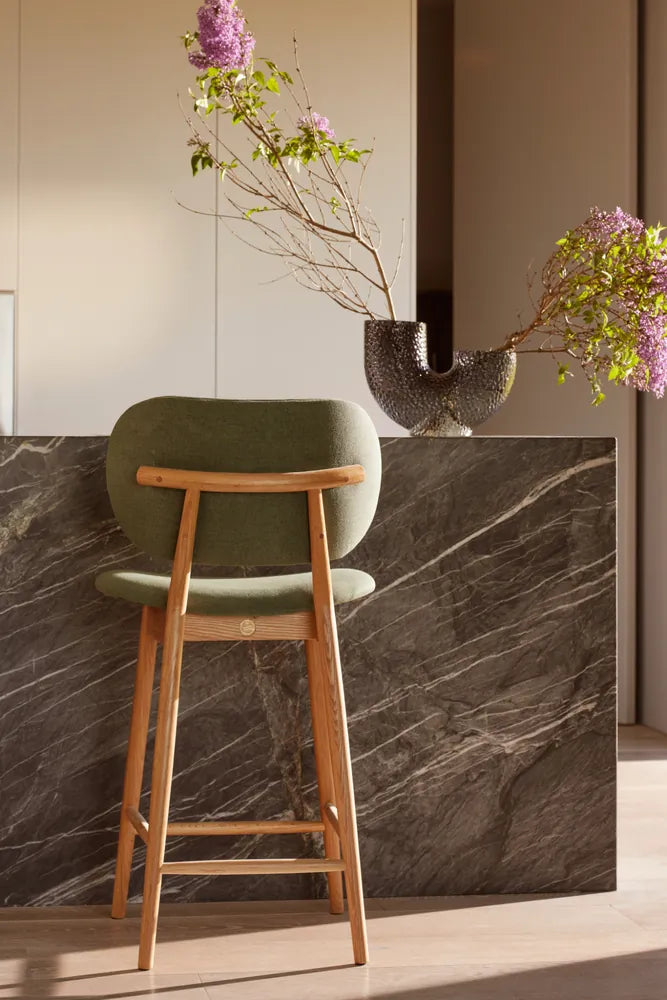 Olivia Counter Stool Forest Green Fabric Solid American Oak