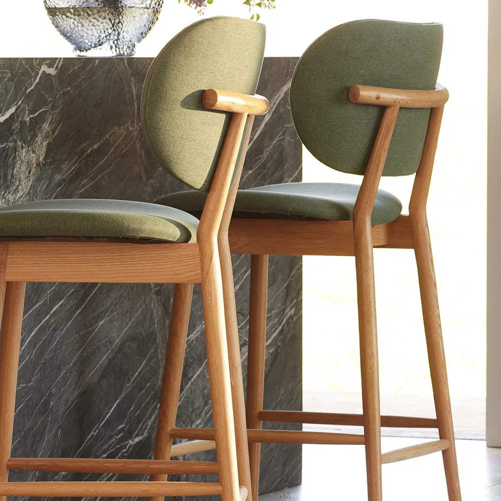 Olivia Counter Stool Forest Green Fabric Solid American Oak