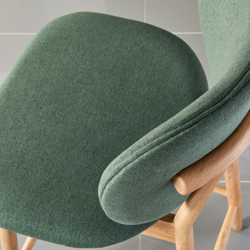 Olivia Counter Stool Forest Green Fabric Solid American Oak