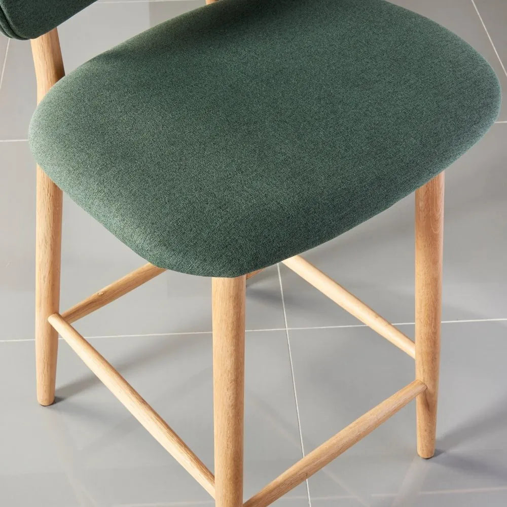 Olivia Counter Stool Forest Green Fabric Solid American Oak