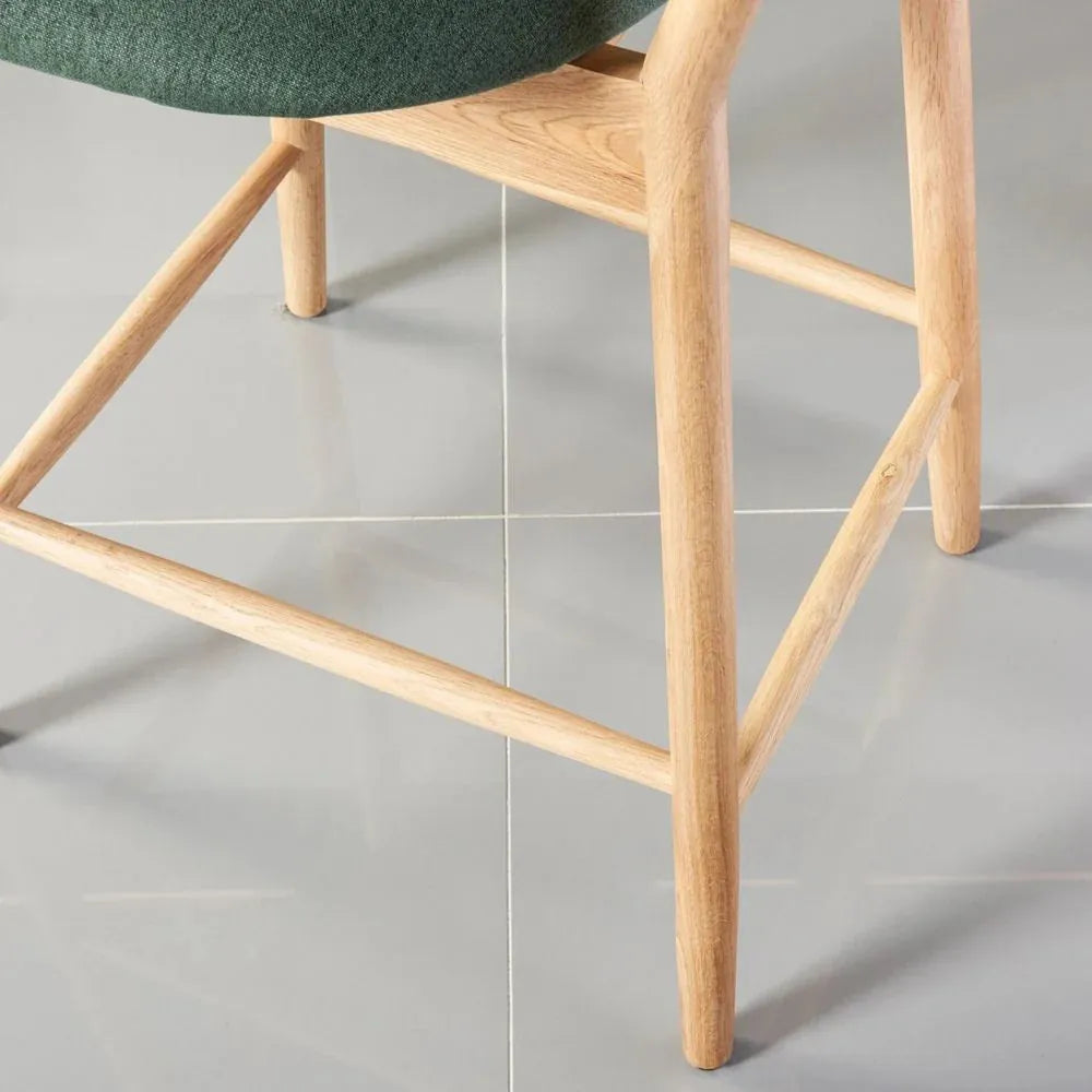 Olivia Counter Stool Forest Green Fabric Solid American Oak